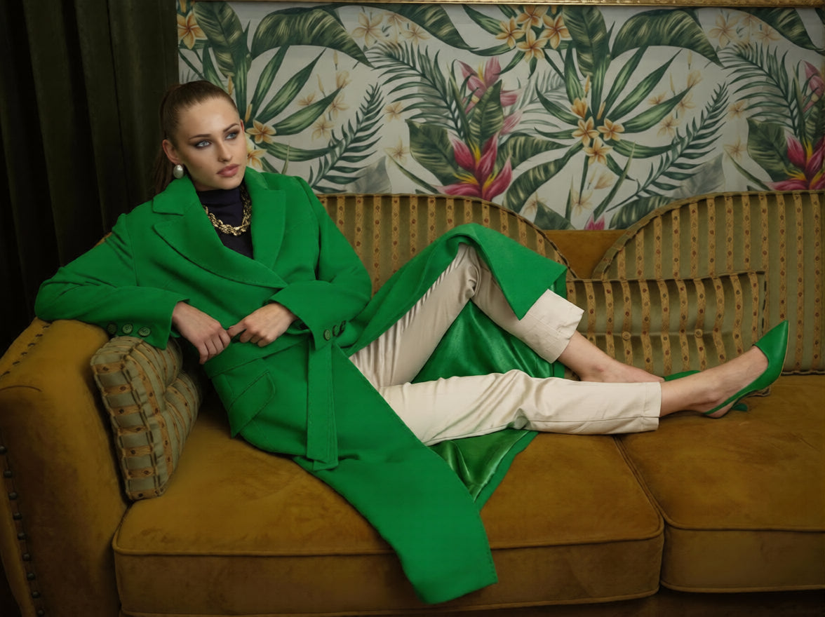 Palton lung din cașmir cu cordon