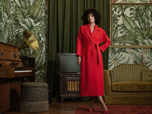 Palton lung din cașmir cu cordon